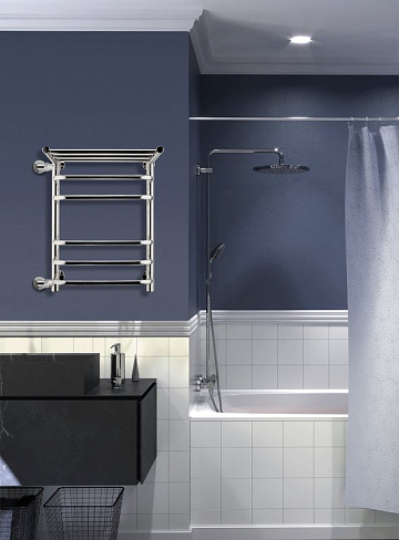 Полотенцесушитель водяной Indigo Brace LBCW60-40PL-б/п-50 с полкой, серебристый