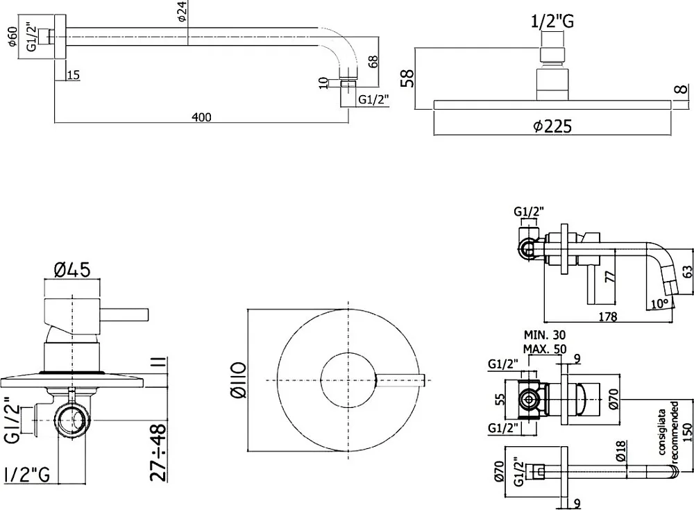 Комплект для ванной Paffoni Light KITLIG011NO006 С ВНУТРЕННЕЙ ЧАСТЬЮ, черный Sancos — официальный сайт