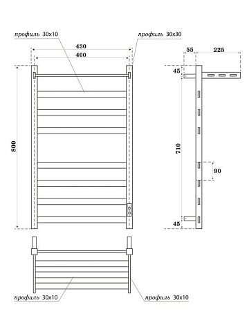 Полотенцесушитель электрический APEXTERMO Терра TR11184GF 80x45 см, подключение справа, слева, скрыт