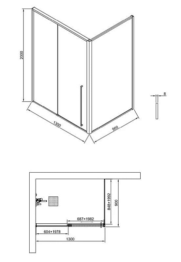 Душевой уголок Timo TDSS-130/17C-8L + TSS-900/17C-8 130x90 см, профиль матовое золото, стекло прозра