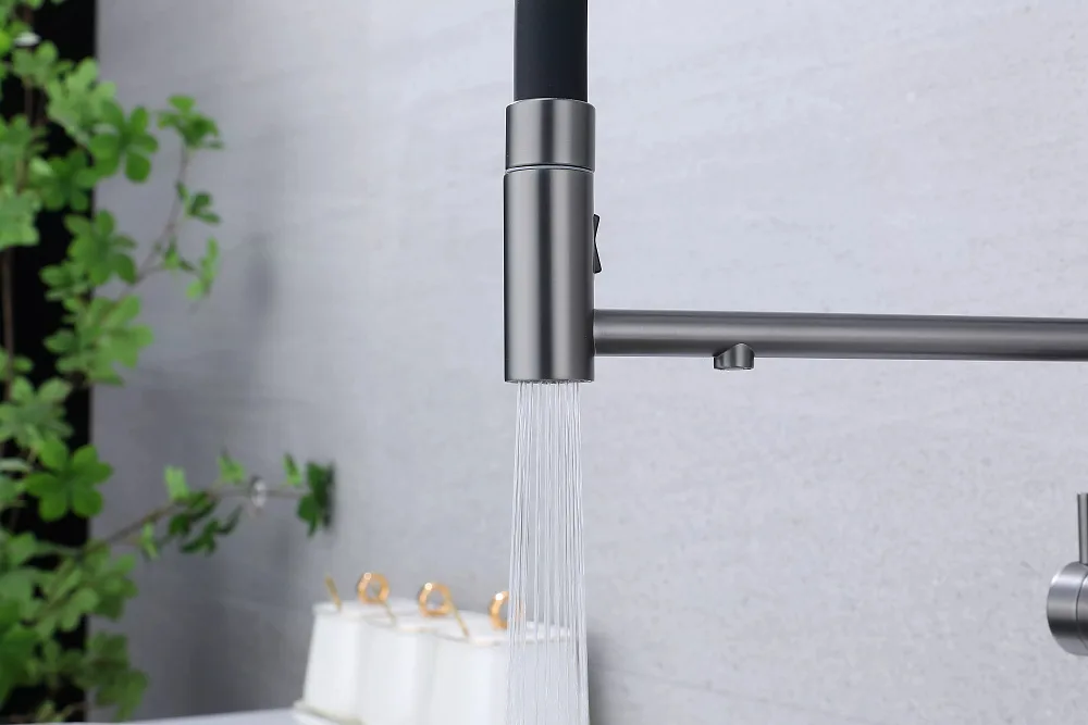 Смеситель для кухни Paulmark Nexus Ne213999-GM с гибким изливом, вороненая сталь Sancos — официальный сайт