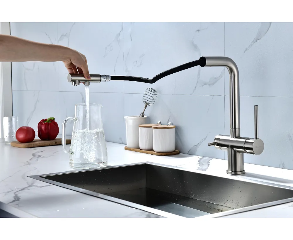 Смеситель для кухни Paulmark Serpentine Se213222-BS брашированная сталь Sancos — официальный сайт