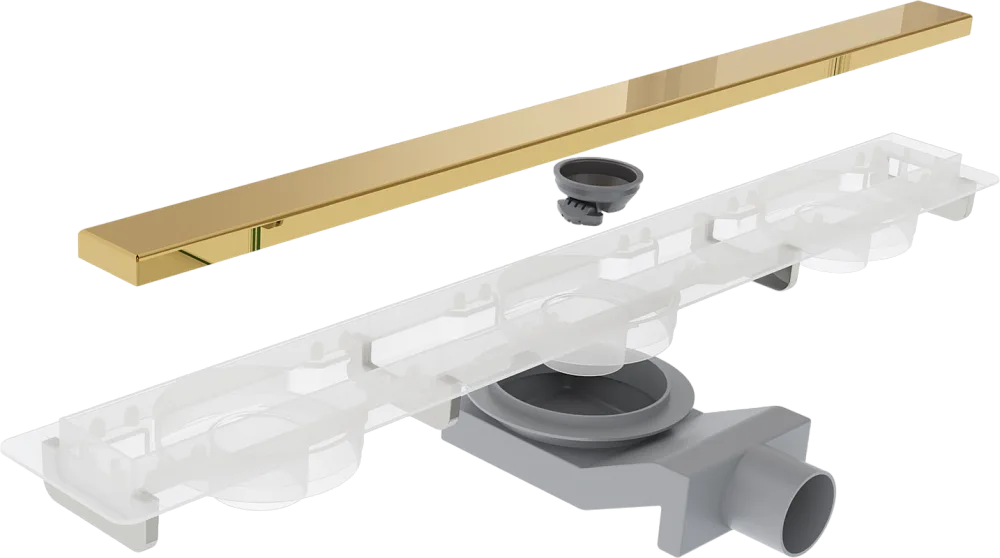 Душевой трап (лоток) Plumberia Selection PSM Modular 90 см, золото 24К Sancos — официальный сайт