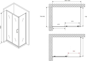 Душевой уголок Abber Schwarzer Diamant AG30100B5-S80B5 100x80, профиль черный, стекло прозрачное