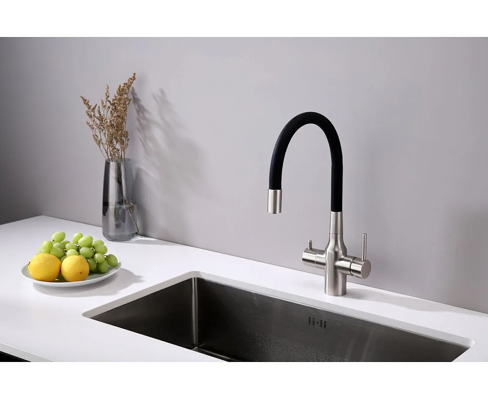 Смеситель для кухни Paulmark Salix Sa213419-BS, с гибким изливом,  брашированная сталь Sancos — официальный сайт