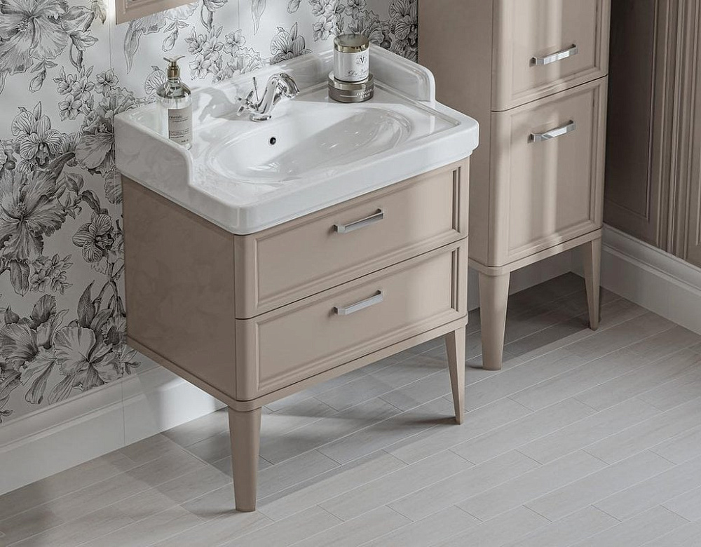 Тумба под раковину без столешницы KERAMA MARAZZI Pompei 80 с 2 ящиками, камео бежевая глянцевая