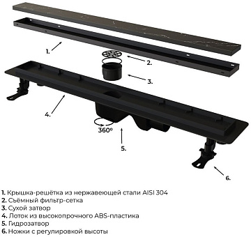 Душевой трап (лоток) RGW Drain Leo-31, черный, 40 см