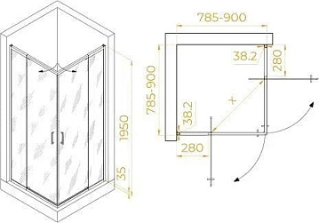 Душевой уголок RGW Passage PA-038B 80x80 см, профиль черный, стекло прозрачное