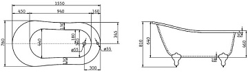 Акриловая ванна BelBagno 155x75 см, правая, BB06-1550