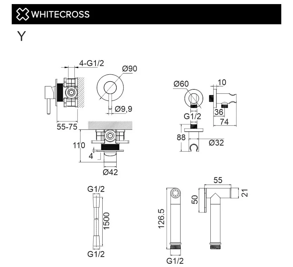 Гигиенический душ WHITECROSS Y SYSYBI1GM, оружейная сталь Sancos — официальный сайт