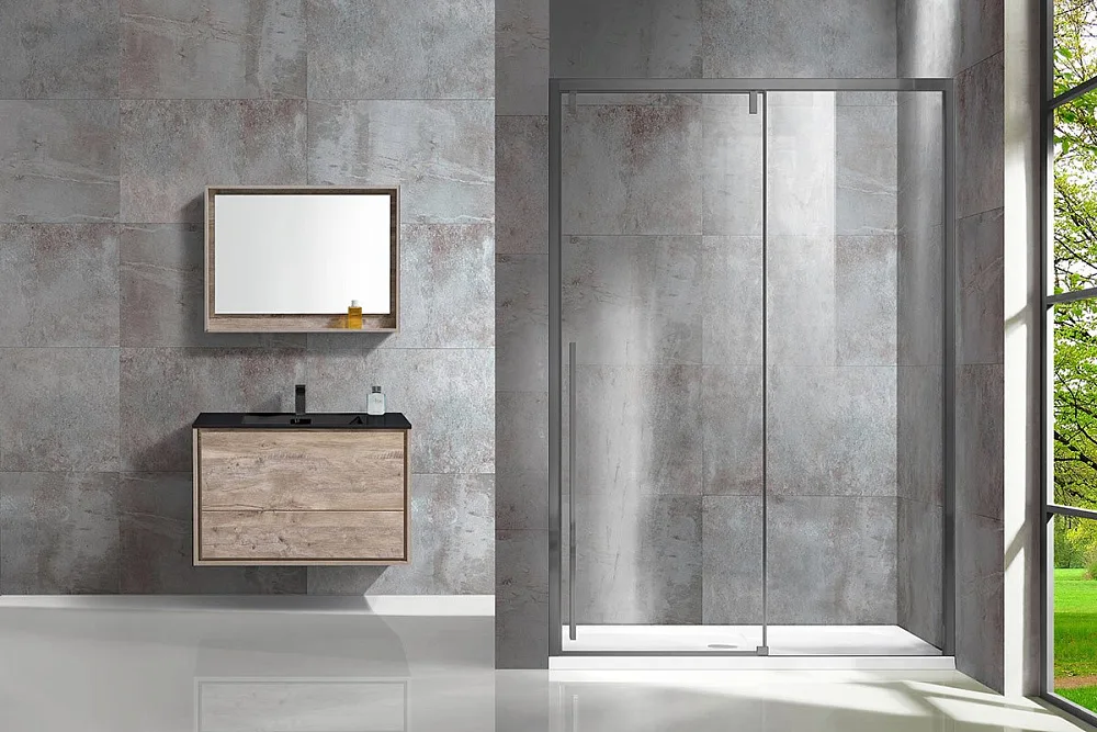 Душевая дверь в нишу Vincea Lugano VDS-1L130CLGM-1 130 см, профиль вороненая сталь, стекло прозрачно Sancos — официальный сайт