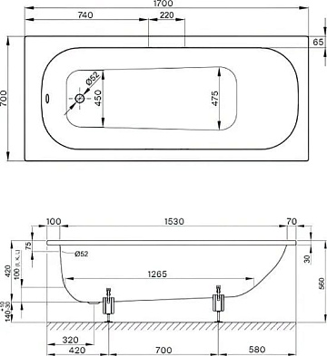 Стальная ванна Bette Form 170x70 см, встраиваемая, с антискользящим покрытием, с шумоизоляцией