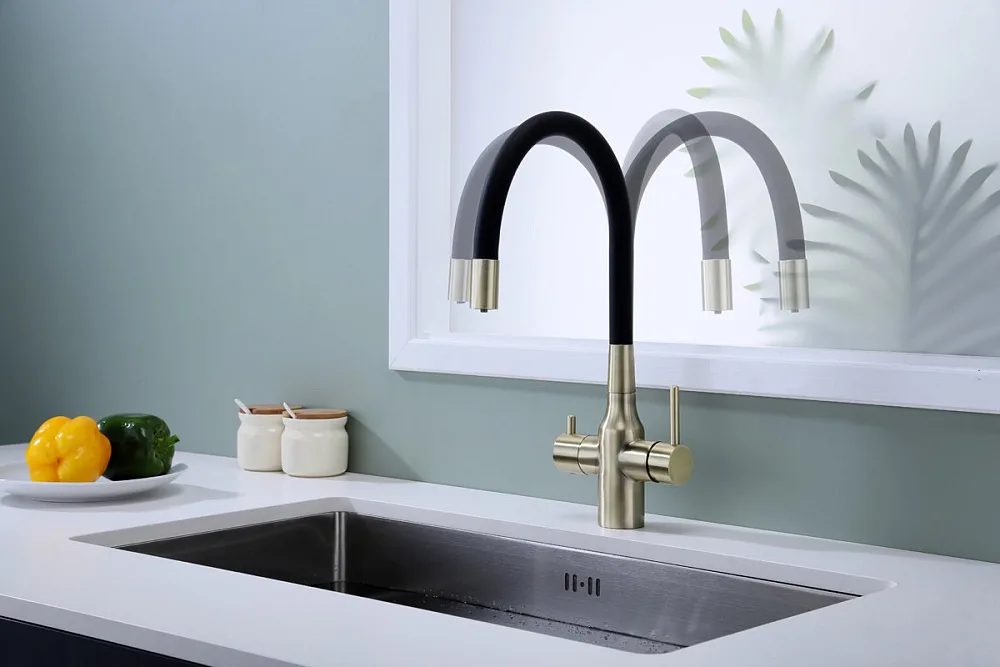 Смеситель для кухни Paulmark Salix 213419-BR, бронза, черный, с гибким изливом Sancos — официальный сайт
