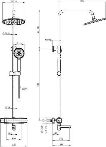 Душевая стойка Wonzon & Woghand NEO WW-B3035-A3-CR, хром