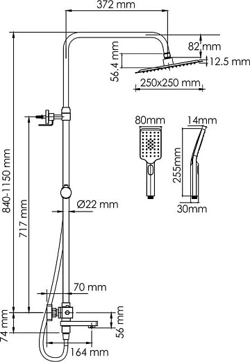 Душевая стойка Wasserkraft Abens 2000 A299.255.130.BM Thermo, с термостатом, черная