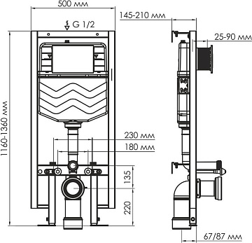 Система инсталляции для унитазов Wasserkraft Vils 56TLT.010.ME.BN01, с кнопкой смыва никель