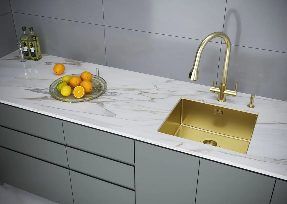 Смеситель для кухни Paulmark Lange La214212-SBG светлое брашированное золото Sancos — официальный сайт