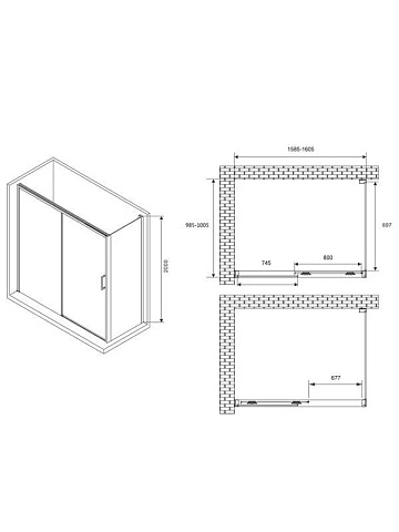 Душевой уголок Abber Komfort AG93160B-S102B 160х100 см, профиль матовый черный, стекло прозрачное