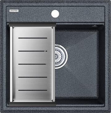 Мойка кухонная Paulmark Stepia PM115051-DG+A375-BS с коландером, графит