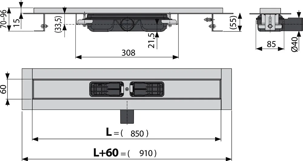 Душевой трап (лоток) AlcaPlast APZ101 850, с опорами Sancos — официальный сайт