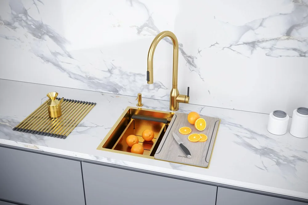 Мойка кухонная Paulmark Next-Multi Sink 54 UNI PM785445-BG брашированное золото Sancos — официальный сайт