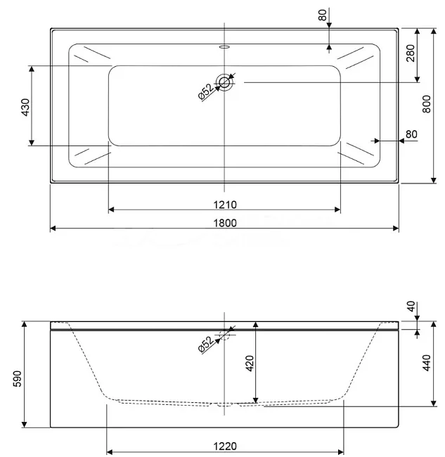 Акриловая ванна Cezares Plane Mini 180-80-42-W37 без опоры 180x80 см, пристенная, белая Sancos — Оригинал
