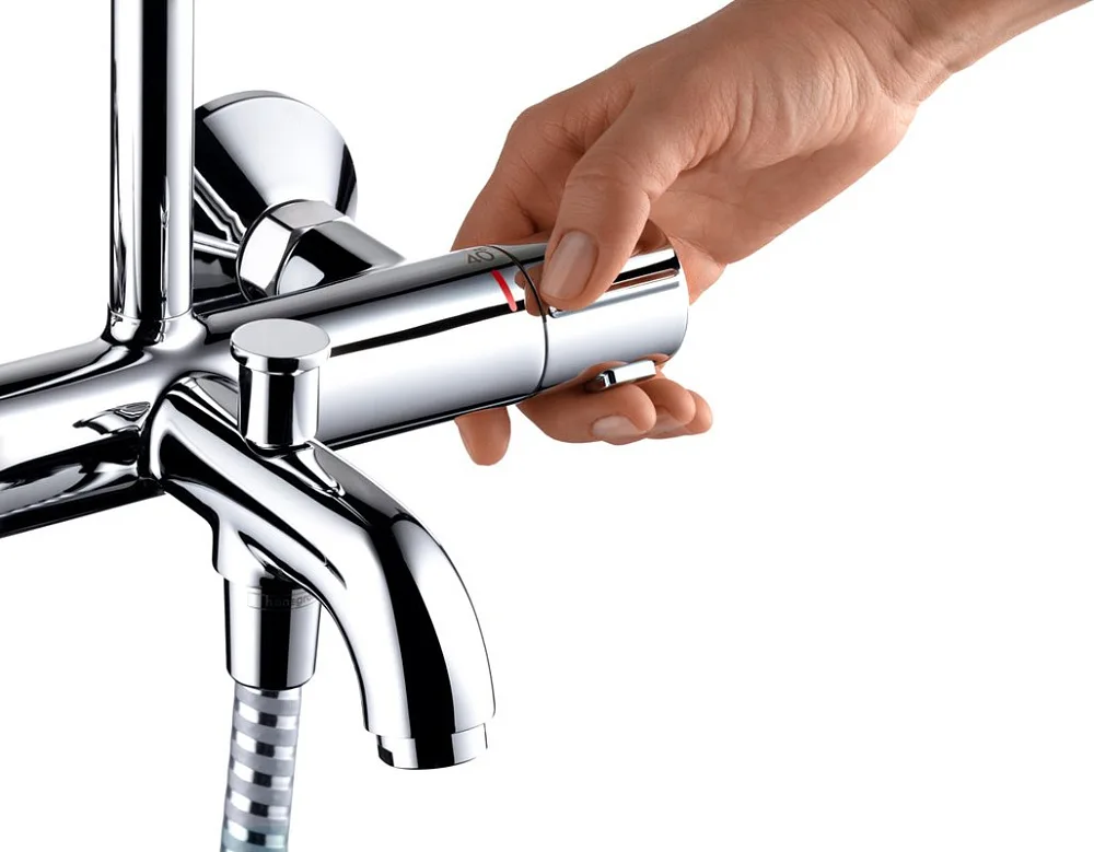 Душевая стойка Hansgrohe Vernis Shape 26284000 Showerpipe 230 1jet, с термостатом, хром Sancos — официальный сайт