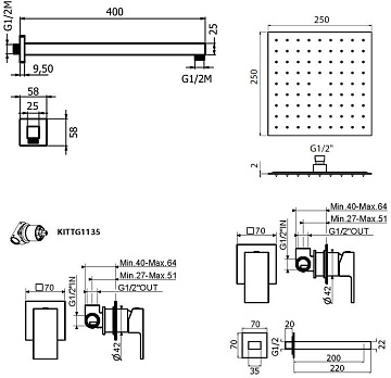 Комплект для ванной Plumberia Selection Tag KITTG01NO220 С ВНУТРЕННЕЙ ЧАСТЬЮ, черный матовый