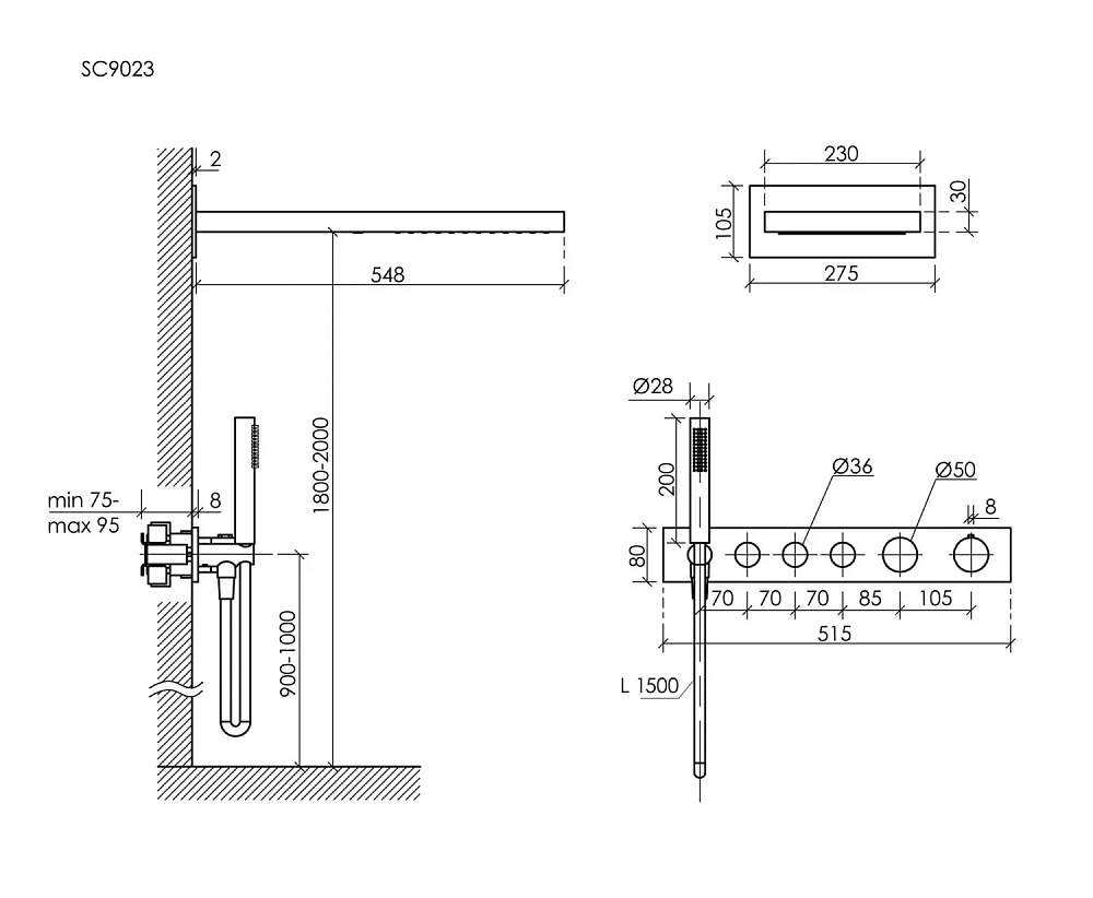 Душевой комплект Sancos Linn SC9023BB С ВНУТРЕННЕЙ ЧАСТЬЮ, брашированная бронза, PVD покрытие