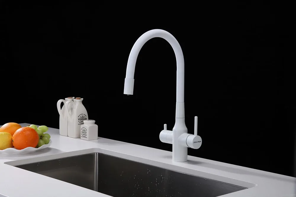 Смеситель для кухни Paulmark Salix Sa213419-WH, белый матовый, с гибким изливом Sancos — официальный сайт
