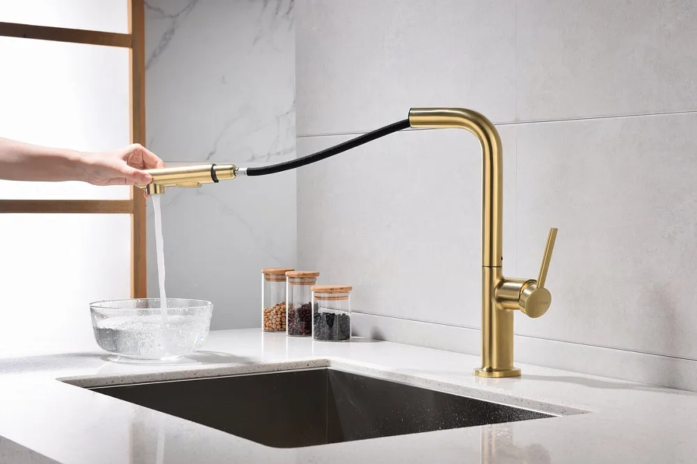 Смеситель для кухни Paulmark Neo Ne214419-SBG светлое брашированное золото Sancos — официальный сайт