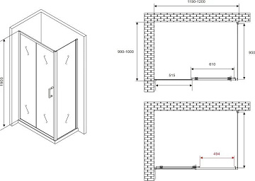 Душевой уголок Abber Schwarzer Diamant AG301205-S1005 120х100, профиль хром, стекло прозрачное