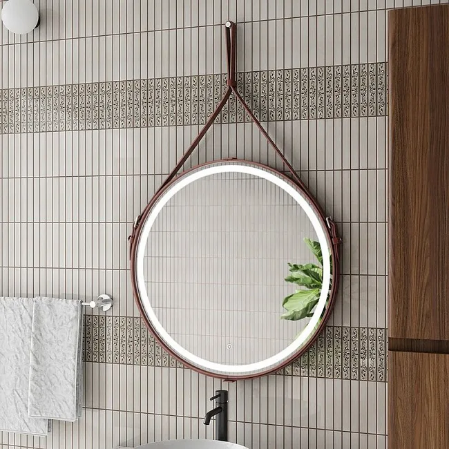 Зеркало круглое Art&Max Milan 65 коричневый ремень Sancos — Оригинал