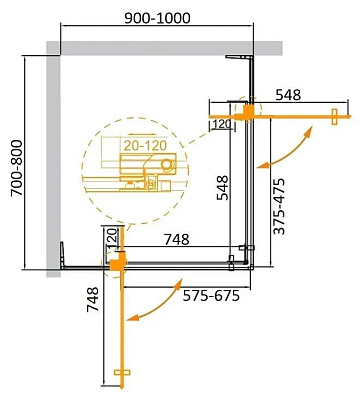 Душевой уголок Cezares Slider AH 2 70/80-90/100 BR BORO профиль брашированное золото, стекло бронза