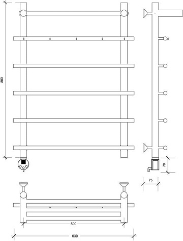 Полотенцесушитель электрический Secado Турин 1 КСП 80x60, графит, L
