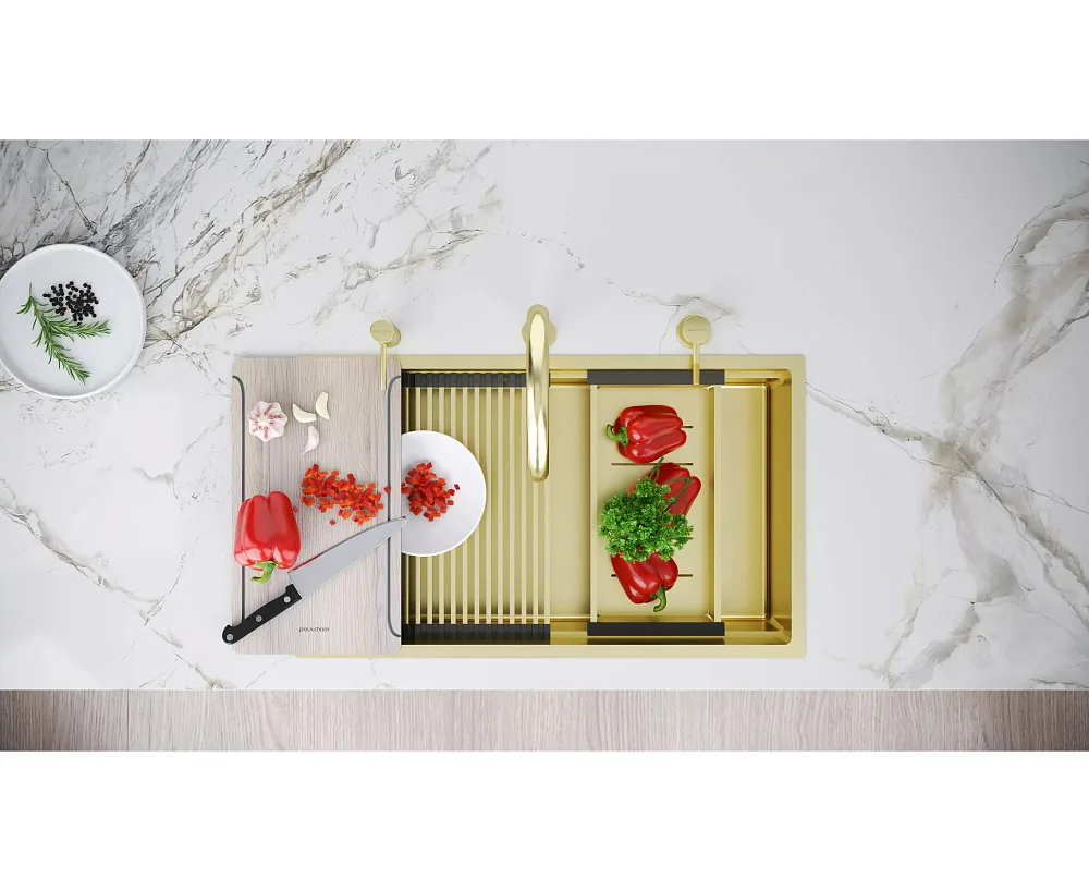 Мойка кухонная Paulmark Next-Multi Sink 74 UNI PM787445-LG светлое золото Sancos — официальный сайт