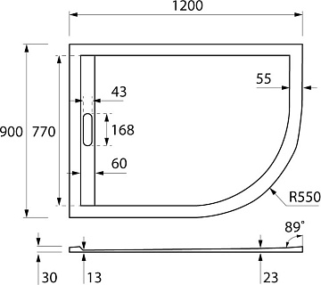 Поддон для душа Cezares Tray TRAY-AS-RH-120/90-550-30-W-L