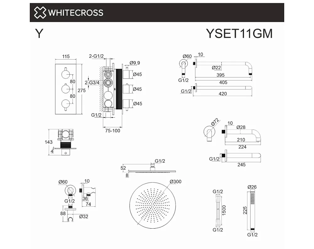 Душевой комплект WHITECROSS Y YSET11GM, С ВНУТРЕННЕЙ ЧАСТЬЮ, оружейная сталь Sancos — официальный сайт