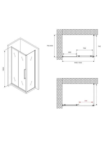 Душевой уголок Abber Schwarzer Diamant AG30150BMH-S80BM 150х80 см, профиль матовый черный, стекло ма