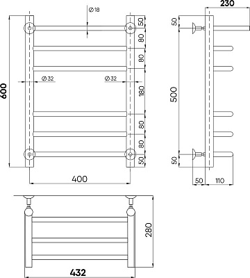 Полотенцесушитель водяной Indigo Brace LBCW60-40PBR с полкой, черный муар