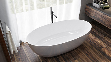Ванна из искусственного камня WHITECROSS Diamond 170x85 см, отдельностоящая, белая, овальная, с донн