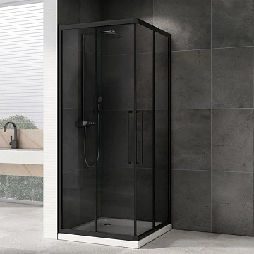 Душевой уголок Abber Schwarzer Diamant AG02090BDTH 90x90, профиль черный, стекло тонированное серое