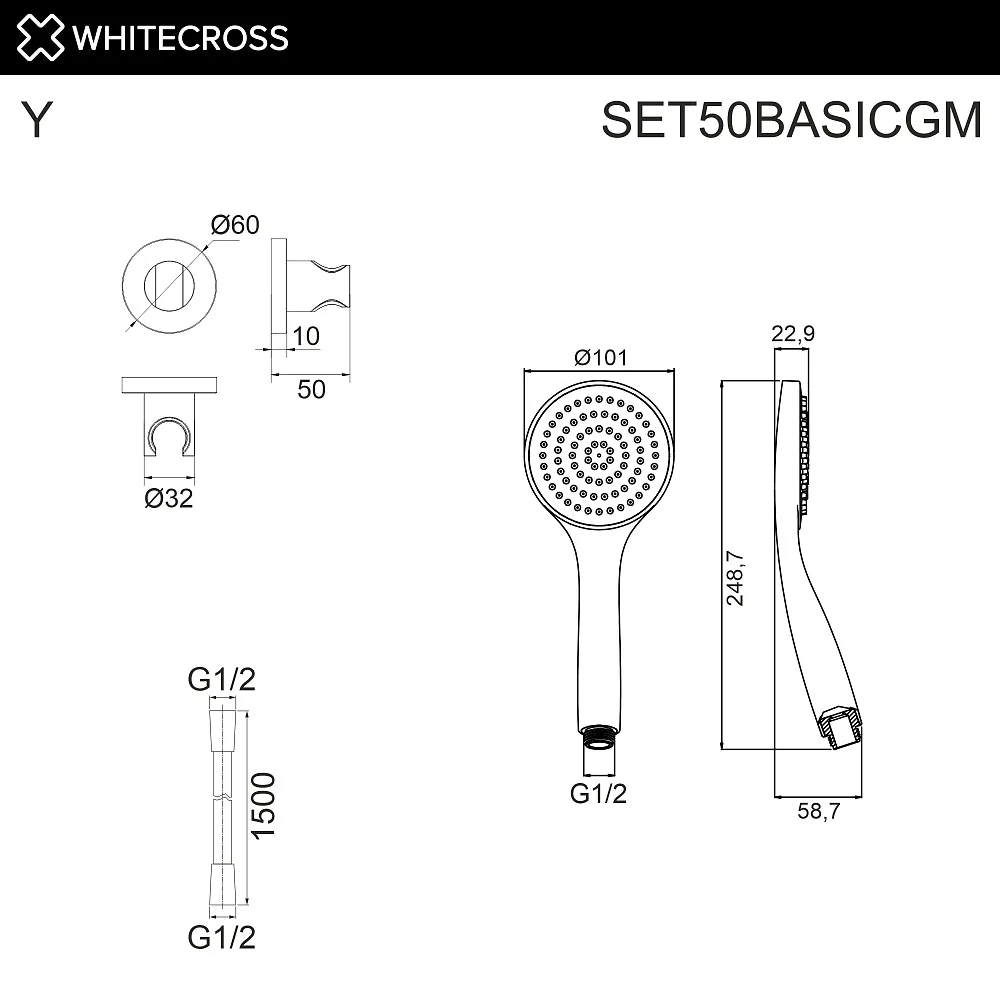 Душевой гарнитур WHITECROSS SET50BASICGM, оружейная сталь Sancos — официальный сайт