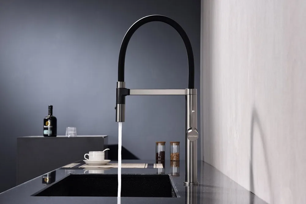 Смеситель для кухни Paulmark Leader Le214101-B с гибким изливом, беретта Sancos — официальный сайт