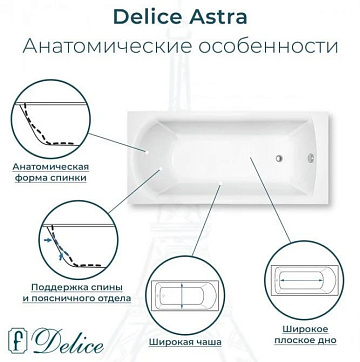 Ванна из литьевого мрамора Delice Astra 150х70 см, пристенная, с ручками хром
