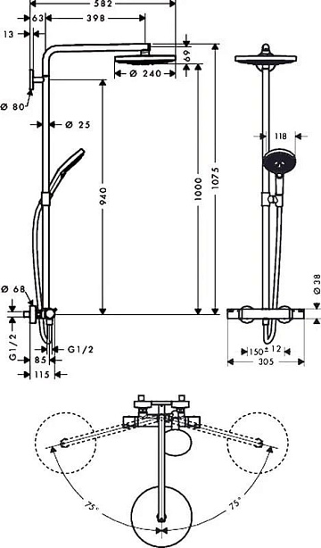 Душевая стойка Hansgrohe Raindance Select S 240 2jet 27129400, Showerpipe