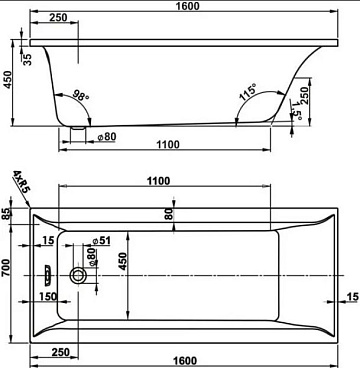 Акриловая ванна Vagnerplast Veronela 160x70 см, VPBA167VEA2X-04