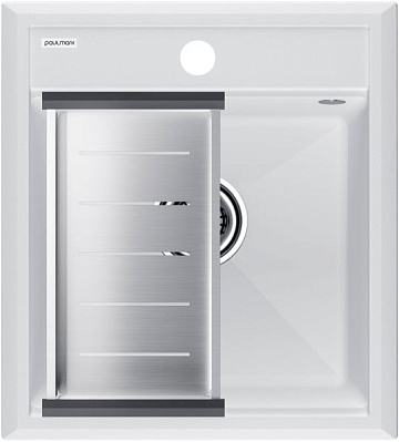 Мойка кухонная Paulmark Stepia PM114651-WH+A375-BS с коландером, белая