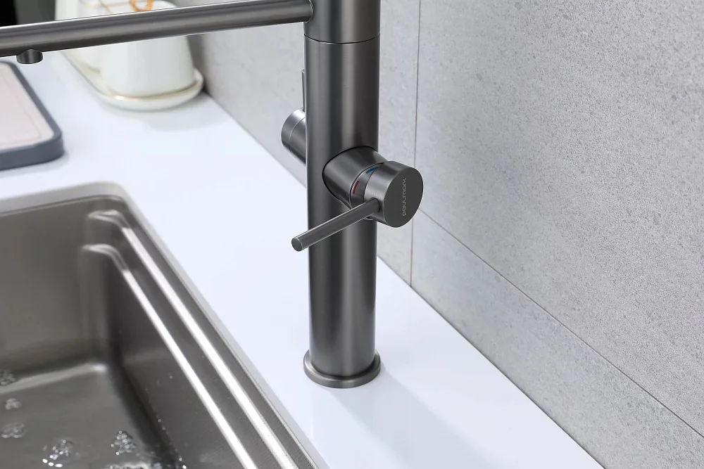 Смеситель для кухни Paulmark Nexus Ne213999-GM с гибким изливом, вороненая сталь Sancos — официальный сайт