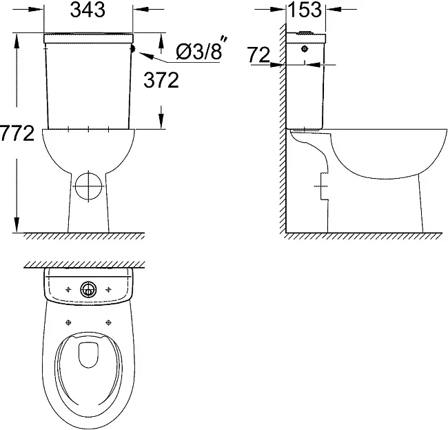Бачок для унитаза Grohe Bau Ceramic 39437000 подвод воды сбоку Sancos — Оригинал